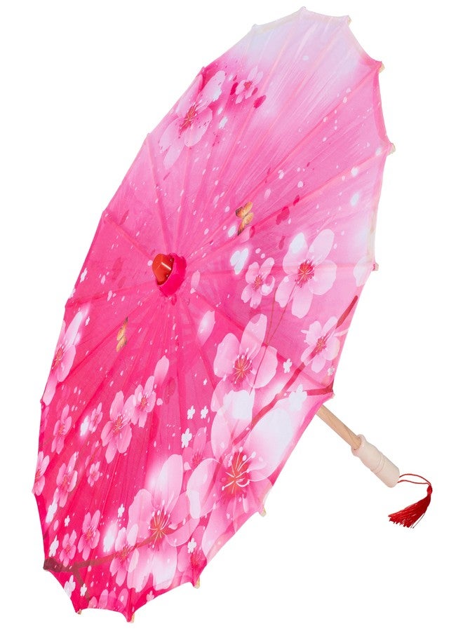 Elibelle Hand Made Japanese Oriental Parasol Dancing Umbrella 22 inch with Hand held Silk Folding Fans for Kids(Pink) - Image 2